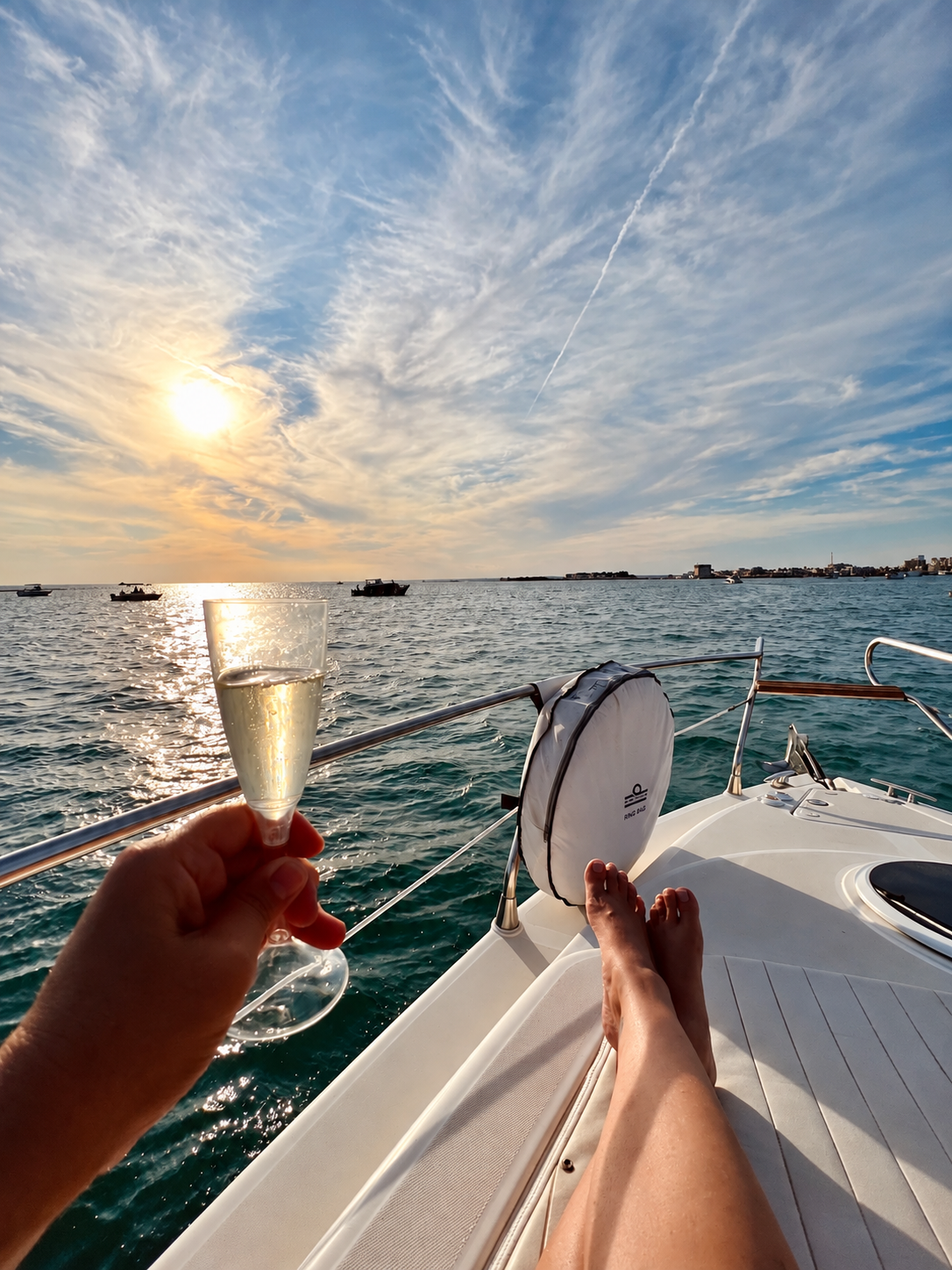 An Adriatic sunset, a glass of champagne and a quiet moment on the water